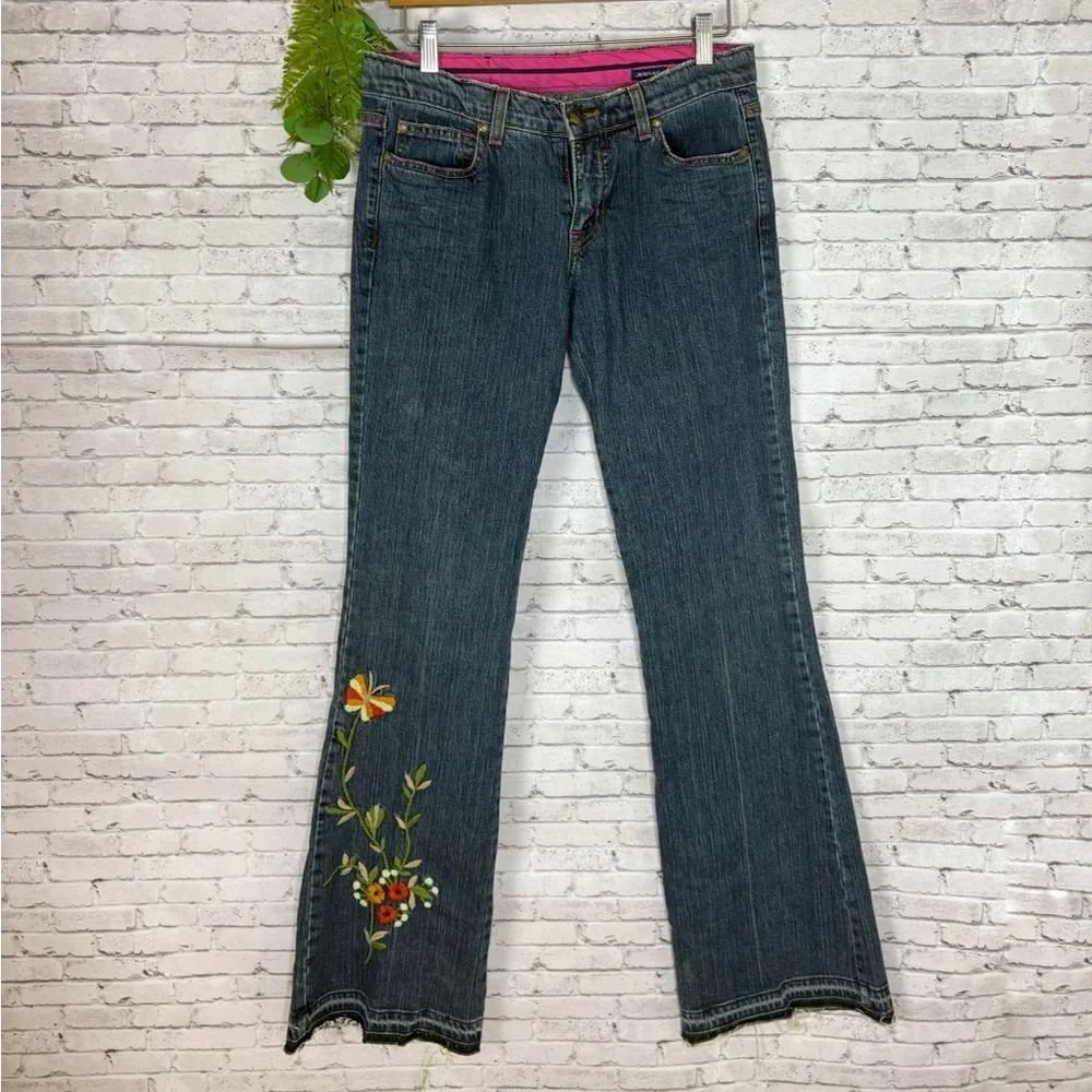 Vintage Y2K Butterfly Flower Embroidered Hippie Lowcut Jeans - Picture 4 of 6